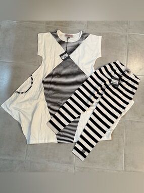WonderLand by KidCuteTure Sz 12 NWT Black White Striped Dress & Capris